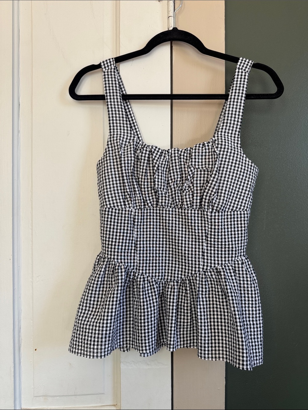 Black and White Gingham Peplum Camisole